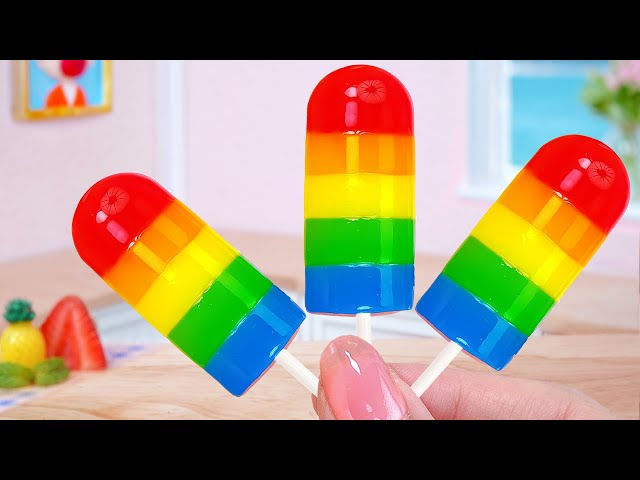 Rainbow Popsicles Ice Cream 🌈🍦 Miniature Rainbow Jelly Decorating  Miniature Desserts by Mini Cake