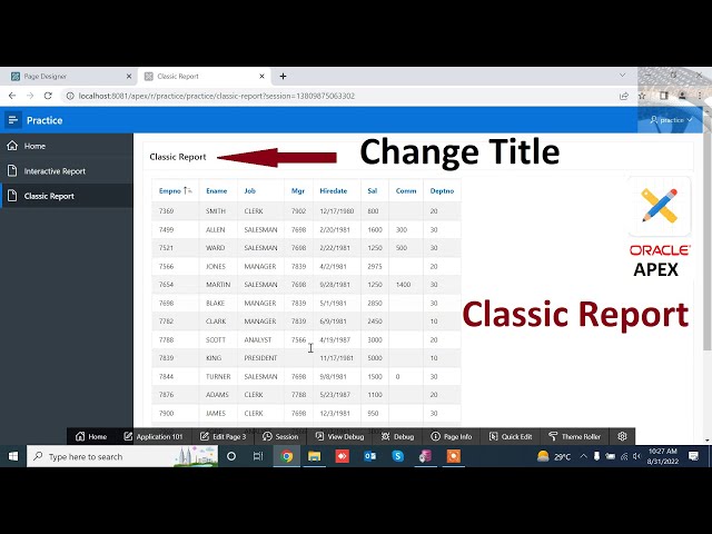 How to Change Title of Classic Report in Oracle Apex | Mr Gactack