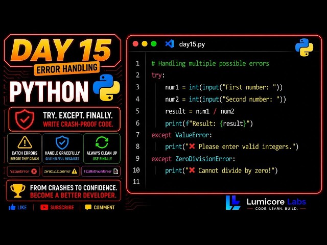 Python Error Handling: try, except & finally Explained (Lumicore Labs - Day 15)