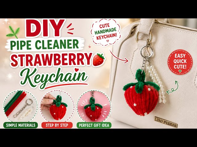 Diy Strawberry Keychain | Pipe Cleaner Keychain | Diy Pipe Cleaner Strawberry Keychain | 