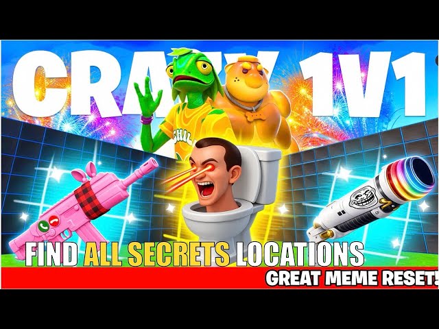CRAZY 1V1 FFA ALL GUNS & RIDES MAP FORTNITE CREATIVE (PART 46) - FIND ALL NEW SECRETS LOCATIONS