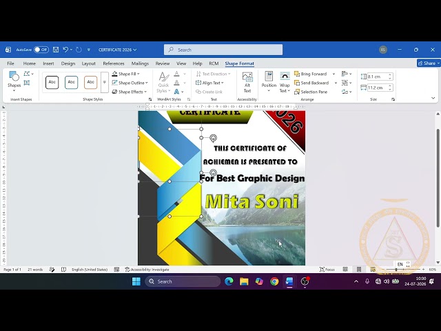 Certificate Design in MS Word 2024