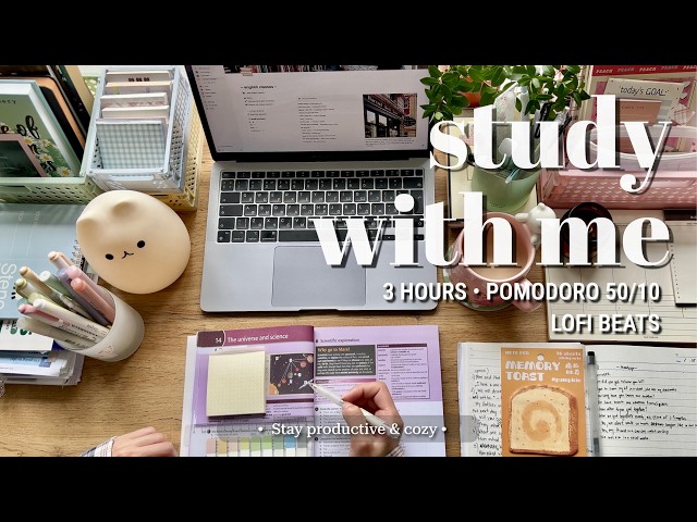 3-HR STUDY WITH ME 🎧 Calm Lofi Beats in a Rainy Afternoon ☕️ [Pomodoro 50/10] Music for Study