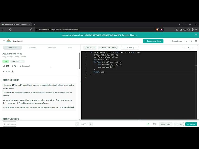 Assign Mice to Holes | InterviewBit Greedy Algorithm | Complete Explanation & C++ Solution