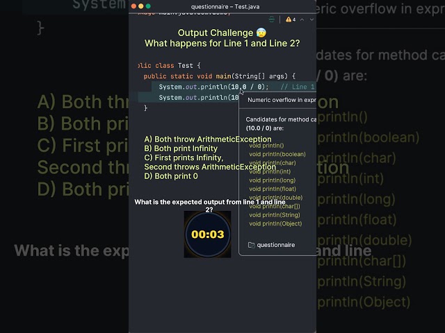 Did you know? 🤯 Java Division by Zero 🤯 10/0 vs 10.0/0 #java #coding #shorts #interview
