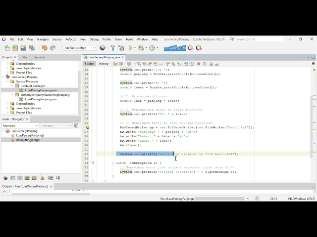 Implementasi Java BufferedReader & BufferedWriter | Program Luas Persegi Panjang