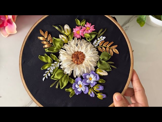 Pretty Flower Ribbon Embroidery Design & Tutorial 