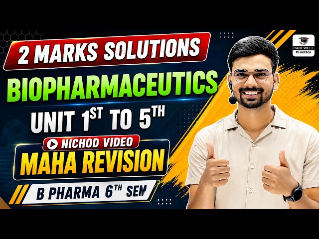 2 Marks Nichod | Biopharmaceutics and Pharmacokinetics 6th Semester Important Questions | Carewell P