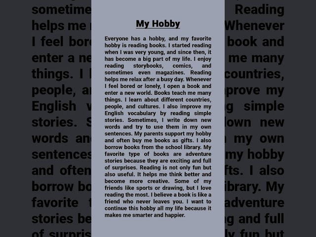 My Hobby 📚 | Easy English Reading for Students | Reading Practice