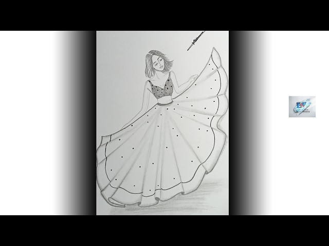 How to Draw a Girl Wearing a Beautiful Dress Step by Step | Easy Girl Drawing Tutorial for Beginners
