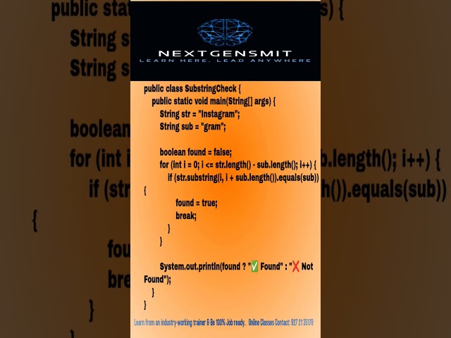 Java Program to Check if a Substring Exists#Java #Coding #Substring #Programming #InterviewQuestions