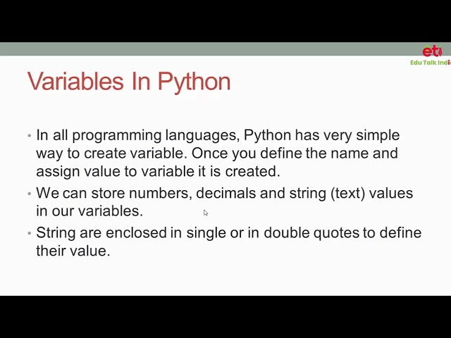 Lecture-07 Variables In Python || Learn Python || Edu Talk India|| Learn Python Programming