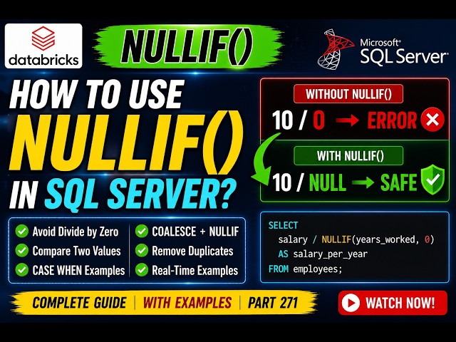 22. NULLIF() Function in SQL Server | #sqlserver PART 22