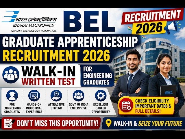 BEL Graduate Apprenticeship Recruitment 2026 - Walk-In Written Test for Engineering Graduates