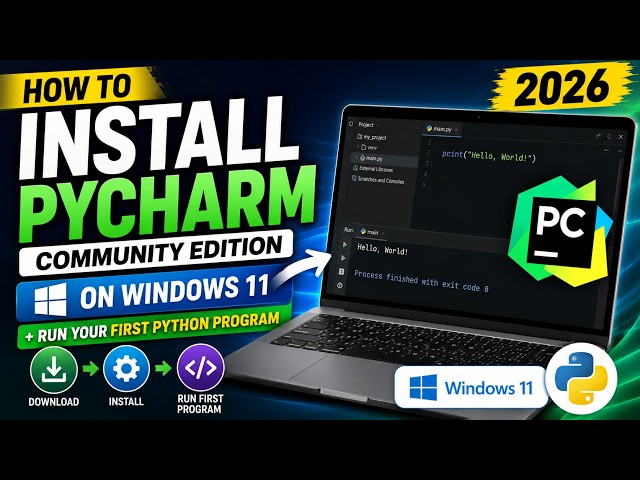 How to Install PyCharm Community Edition on Windows 11 + Run Your First Python Program | 2026