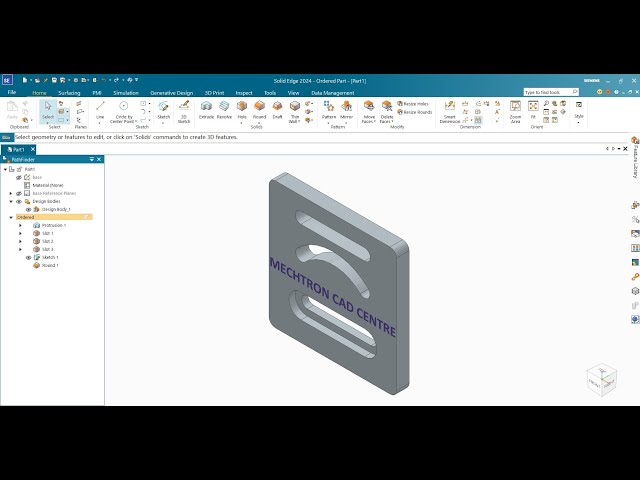 Solid Edge 2024 - How to Use Slot (Straight | Angular | Arc | Counterbore) in 3D Part for Freshers.