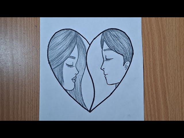 How to Draw a Couple in a Heart Easy | Romantic Love Drawing Step by Step