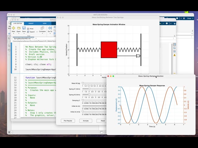Double Spring Mass Problem. MATLAB live script App