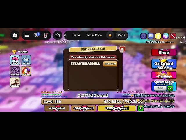 THIS CODE UNLOCK YOUR STEAK TREADMILL OK 🤠🤠🤠🤠 ENJOY THIS CODE ♥️♥️♥️♥️