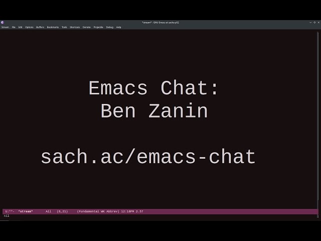 June 4: Emacs Chat with Ben Zanin (@gnomon@mastodon.social)