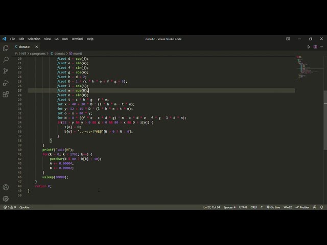 3D moving Donut || using C language || in VS code.