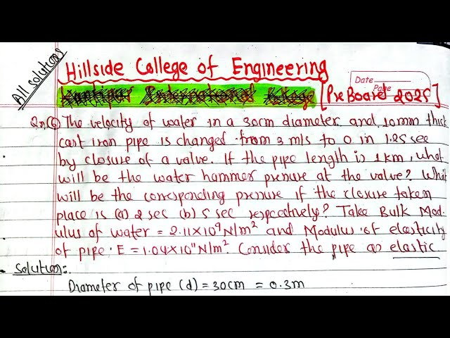 Hillside College of Engineering 2025 Preboard paper solution|Hydraulics BE Civil 4th Sem. PU PoU TU 