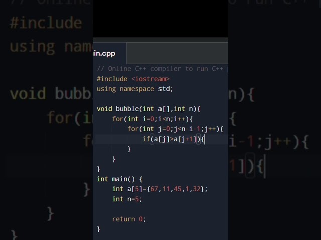 Bubble sort|#cpp #dsa #coding #programming #asthetic #techtaught #asmr #vibecoding #tatasierra2025