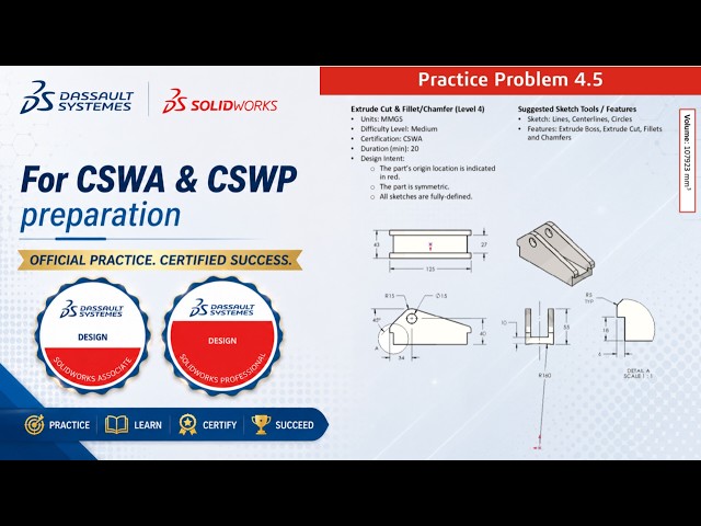SOLIDWORKS CSWA Practice Problem 4.5 | Official Exam Preparation
