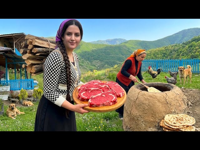 Rural life in IRAN and cooking meat and bread in the oven