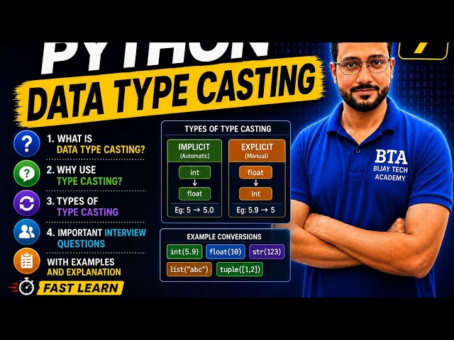 Python Data Type Casting Tutorial | Implicit & Explicit Type Casting | Part 7 | BTA
