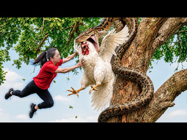 Harvesting Rare White Chickens from Hidden Mountain Nests | Giant Python Attacks in the Deep Forest!
