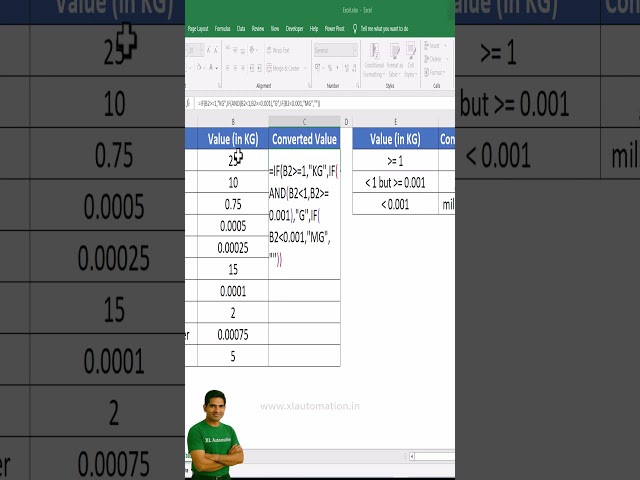 Excel Formula Tutorial KG → G → MG #excel #excelforbeginners #exceltips #exceltutorial #shorts