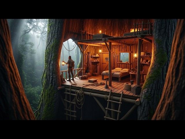Hidden Tree Nest Shelter in the Wild | Solo Bushcraft Adventure