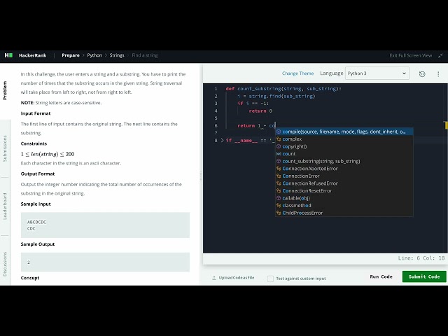 Hackerrank Python Solution #5 Strings - Python: Find a String