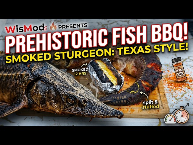 Prehistoric Fish BBq - Sturgeon smoked in a Texas style offset smoker! #bbq #shortsfeed #cooking