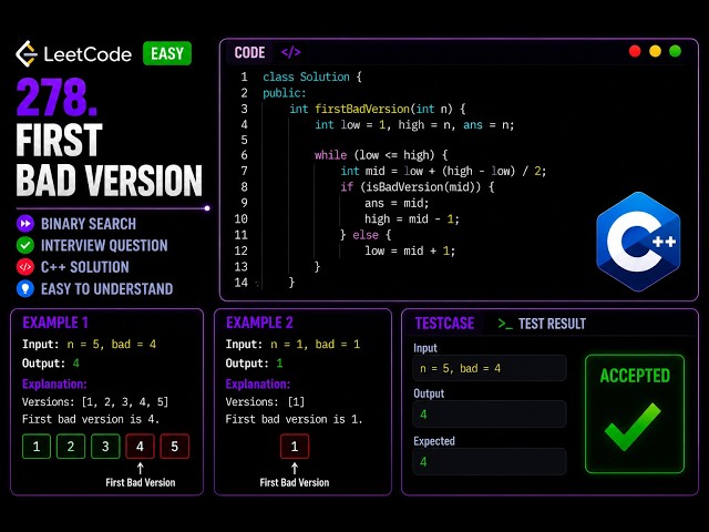 First Bad Version | LeetCode 278 Explained in C++  | Binary Search Interview Problem