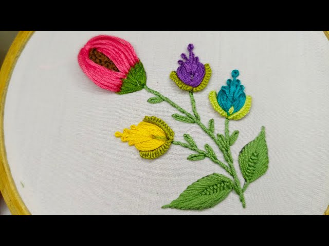 Colorfully stitched flower embroidery || Hand embroidery stitching