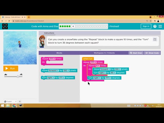 Solution Artist Anna and Elsa from Frozen at code.org- Answer to every level or phase #Hourofcode