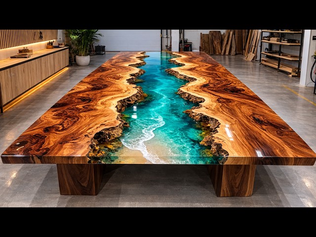 This Luxurious Epoxy Wood Dining Attracts // Join the Carpenter Shows the Process Making This Table