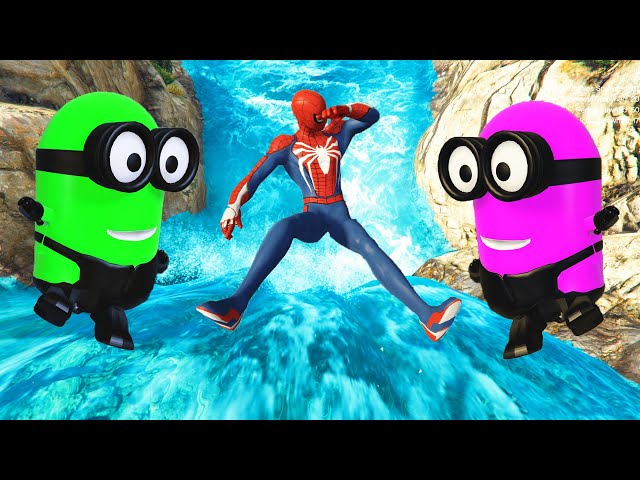 GTA 5 SPIDERMAN & Rainbow Minions Water Jump Fails (Ragdolls & Euphoria Physics) #6