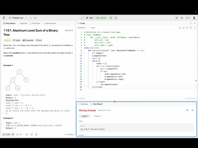 Maximum Level Sum of Binary Tree