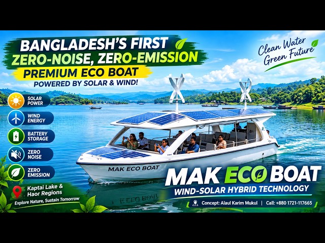 MAK ECO BOAT | Bangladesh's Triple-Source Charging Hybrid Eco Tourist Boat Concept ☀️ + 🌬️ + ⚡  → 🔋