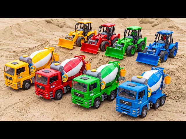Bulldozer, Cement Truck and Heavy Loader Construction Team | Playing with Sand Toys for Kids