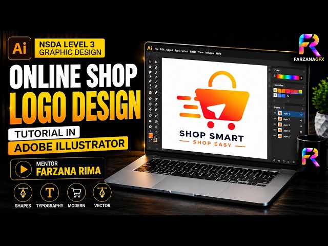 Online Shop Logo Design Tutorial in Adobe Illustrator | NSDA Level 3 Graphic Design | FarzanaGFX