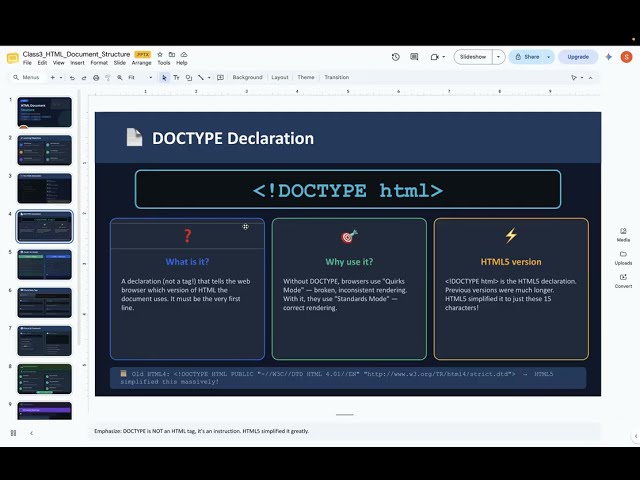 DOCTYPE, Head, Body & Meta Tags | HTML Tutorial in Telugu | Class 3