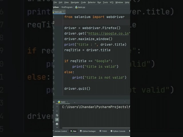 first selenium python automation test script #selenium #seleniumpython #pythonautomation #pycharm