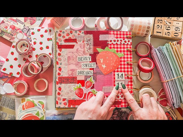 ASMR Scrapbook With Me #20 | Strawberry Theme | Relaxing Stationery Sounds | No Talking