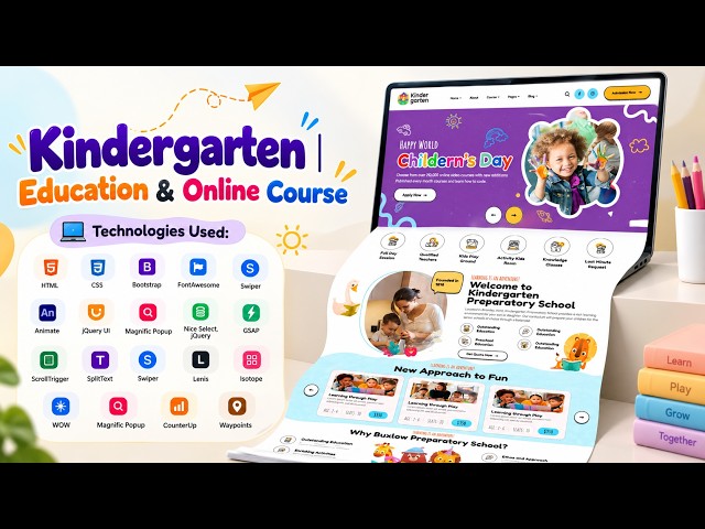 Modern Kindergarten Website Design with HTML CSS & JavaScript | Education Website UI