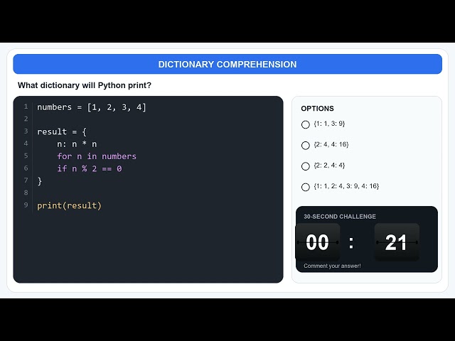 Python Dictionary Comprehension Challenge 🐍 | 30-Second Quiz