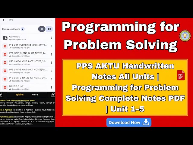 PPS AKTU Handwritten Notes All Units | Programming for Problem Solving Complete Notes PDF | Unit 1–5
